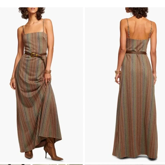 Ramy Brook Walker Metallic Mixed Stripe Maxi Dress